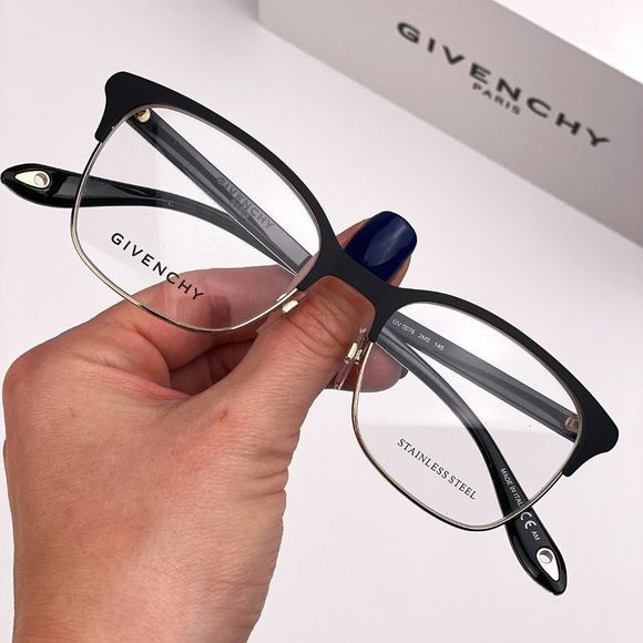 Givenchy Eyeglasses GV0076 2M2 Black Gold Rectangle Metal Women - Picture 1 of 10